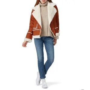 Halogen Tan Faux Shearling Moto Jacket